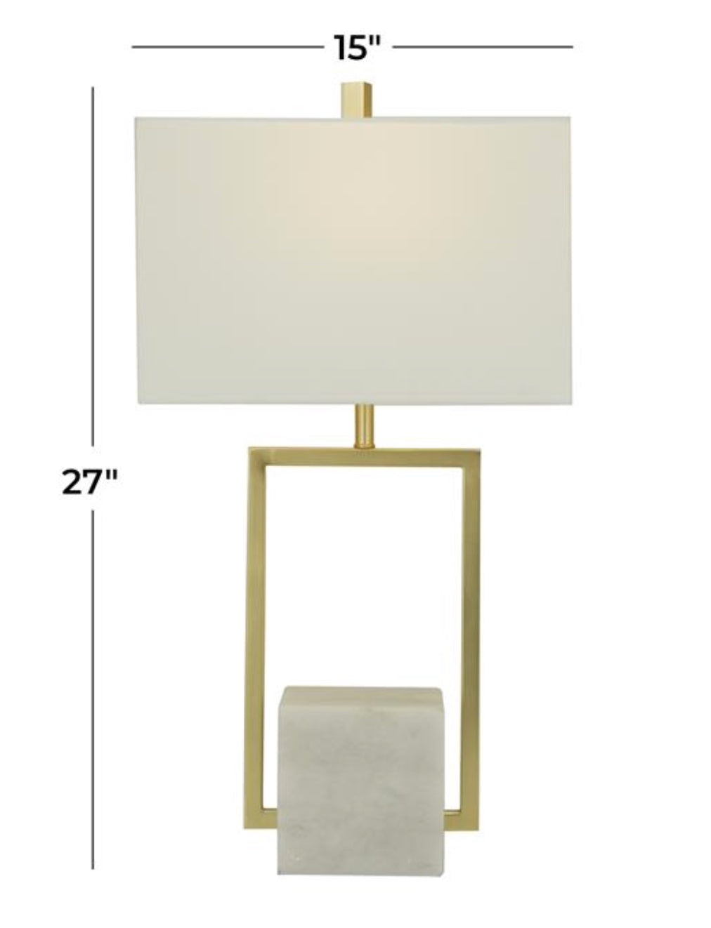 Gold metal and marble base square table lamp white