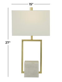 Gold metal and marble base square table lamp white