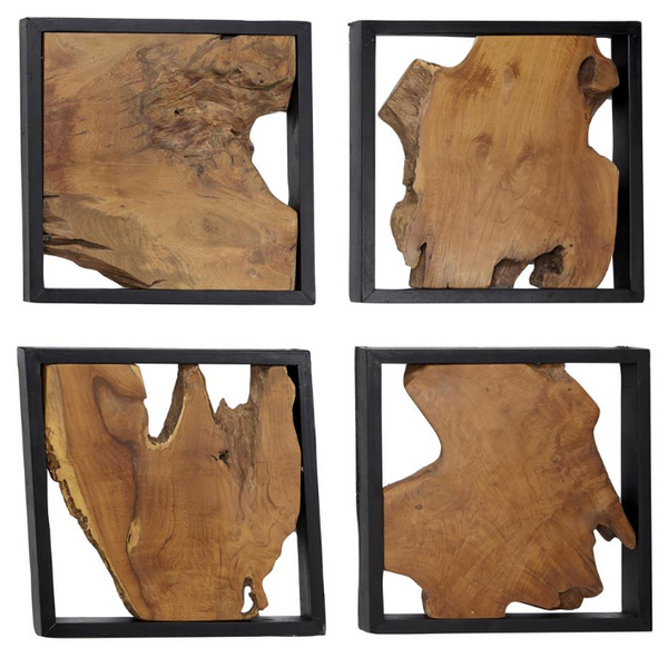 Natural-cut-teak-wood-in-black-wood-frame-wall-decor