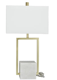 Modern square table lamp with gold metal and marble base