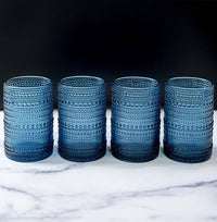 Hobnail Drinking Glasses - Blue 13 oz ( Set of 4 )